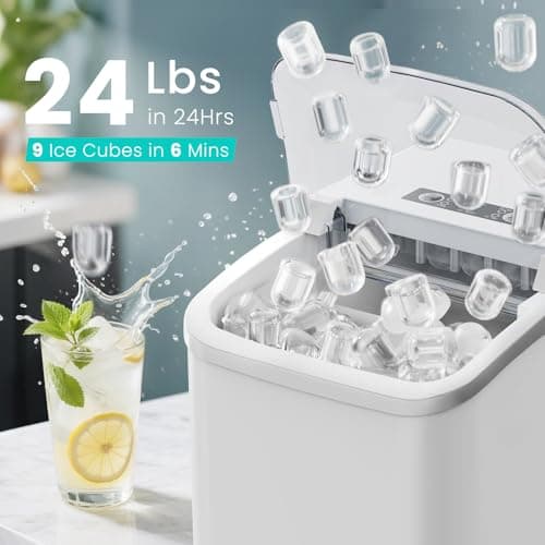 OLIXIS Countertop Ice Maker Machine with Handle, Auto-Cleaning Portable Ice Maker with Basket & Scoop, 26lbs in 24Hrs & 9 Ice Cubes in 6 Mins, 2 Ice Cube Sizes, for Home Party Camping RV, White