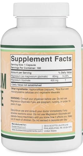 Magnesium Glycinate 400mg | 180 Capsules | Sleep, Muscle, & Heart Support | Vegan, Third Party Tested, Gluten Free, Non-GMO, by Double Wood Supplements — view 5