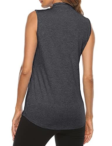Tanst Sky Plus Size Sleeveless Golf Shirts for Women, Ladies Zip Up Tank Top V Neck Quick Dry Athletic Clothes Leisure Fit Gym Fitness Pickleball Yoga Running Hiking Workout Activewear Black X-Large