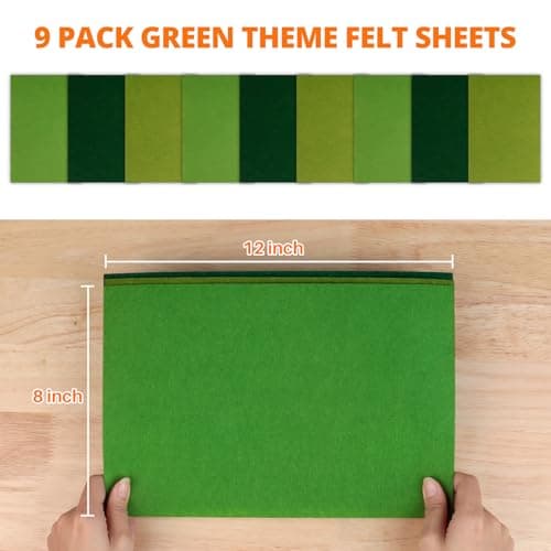 HTVRONT Felt Sheets for Crafts - 9pcs Stiff Green Felt, 8x12 Sheet, 1mm Fabric, A4 Size Patchwork Craft Supplies