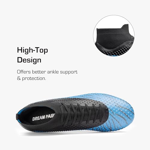 DREAM PAIRS Men's Firm Ground Soccer Cleats High-top Football Cleats FG/AG Professional Training Outdoor Lightweight Soccer Shoes,Size 9,Black/Royal Blue,DMUMSO2404 — view 2