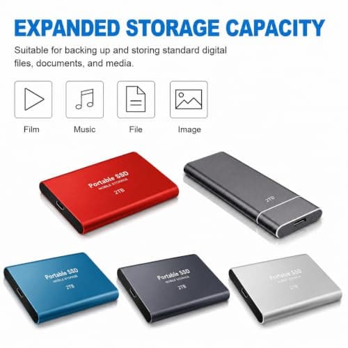 2TBExternal Hard Drive,1 Pack- Styles & Colors Shipped Randomly, Hard Disk Compatible with PC, Mac, Laptop