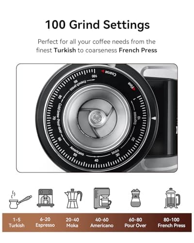 Mokkom 64mm Flat Burr coffee grinder, Single Dose,100 Grind Settings, Electric Espresso Coffee Bean Grinder, Anti-Static, All-Metal Stainless Steel Body, Quiet for Professional Office Home Use — view 4