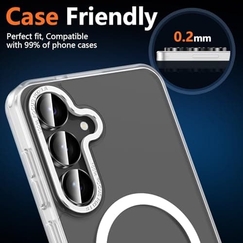 Avocase for Samsung Galaxy S25 FE Camera Lens Protector, Individual Metal Ring Tempered Glass Lens Cover, [Strong Adsorption] Scratch Resistant Ultra-Thin HD Clear Lens Cover, 1 Set-Black Ring — view 5