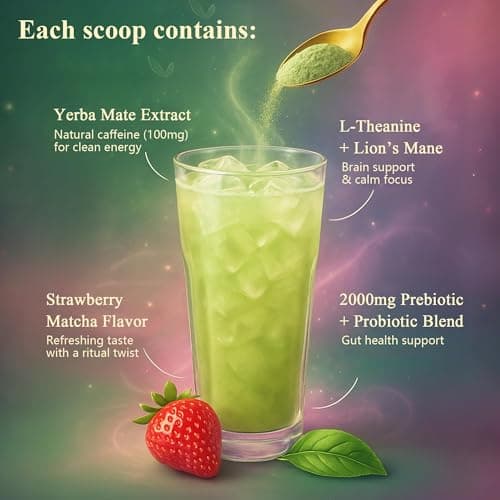 Yerba Mate Instant Tea Powder, Strawberry Matcha, 30 Servings — view 5