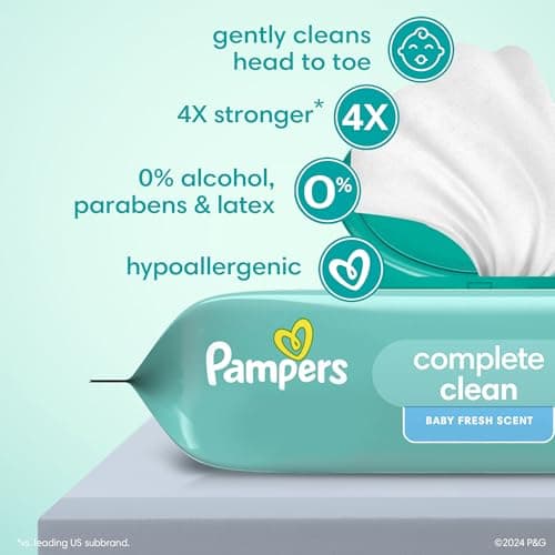 Pampers Baby Wipes, Complete Clean Baby Fresh Scented Wipe, Gently Cleans Head to Toe, 72 Total (1 Flip-Top Packs) — view 2