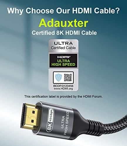 Certified 10K 8K 4K HDMI 2.1 Cable 8FT, 48Gbps Ultra High Speed HDMI® Cord