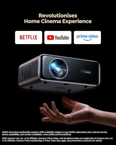 [Built-in Apps/4K Support] Smart Outdoor Projector with WiFi and Bluetooth, Movie Projector, DoIby Audio with Dual Speaker, Auto Focus w/ YouTube&PrimeVideo Proyector, Upgrad P62 Pro