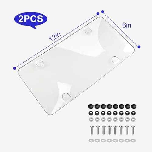 License Plate Protector, 2-Piece Anti-Shatter Bubble Clear Licence Plate Cover, Including Stainless Steel Screws, UV Protection, Weatherproof, Fits 6x12Inches US/Canada Standard License Plates