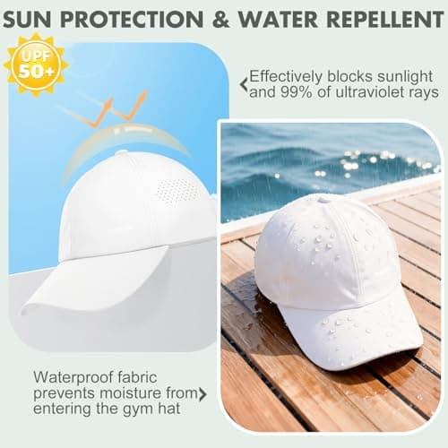 Sukeen Mens Baseball Cap - Adjustable Breathable Moisture-Wicking Hat for Golf Hiking Fishing Running Outdoor Daily-White