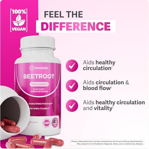 Rosabella Organic Beet Root Capsules - 1300mg Beet Root Powder Aids Healthy Circulation & Vitality, Non-GMO, Beet Root Supplement - 120 Capsules, 60-Day Supply — view 4