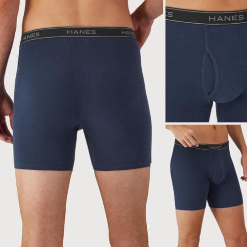 Hanes Men's Boxer Brief Underwear, Cotton Boxer Briefs, Moisture-Wicking, Assorted Solids, 12-Pack — view 5