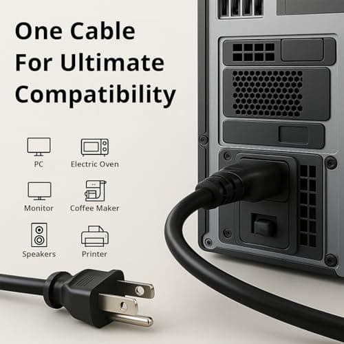 Kado 3 Prong AC Power Cable 1.5m, 5 Feet 125 Volts 10 Amps Power Cord — view 3