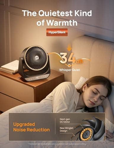 DREO Whole Room Heater 714, 60° Vertical & 90° Horizontal 3D Oscillating Heating, 12 ft/s Long-Range Circulator, 3 Heat & 3 Fan Settings, Space Heaters for Indoor Use, Bedroom, Office, Black — view 5