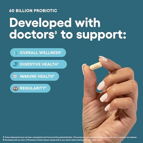 Physician's CHOICE Probiotics 60 Billion CFU - 10 Strains + Organic Prebiotics - Immune, Digestive & Gut Health - Supports Occasional Constipation, Diarrhea, Gas & Bloating - for Women & Men - 60ct — view 2