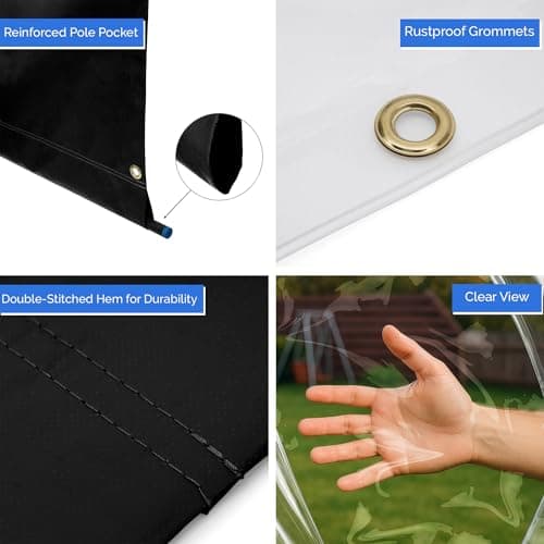 Covers & All Vinyl Outdoor Curtains for Patio Waterproof 18 oz Outdoor Clear Panel Curtains, Gazebo curtains with Brass Grommets for Pergola, Porch & Patio Walls for Winter (8 x 7 ft, Black)