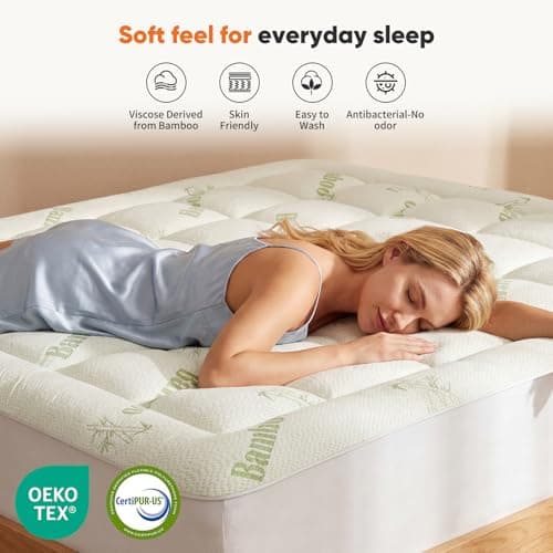Sweetcrispy Ultra Soft Mattress Topper King Size - Viscose Made from Bamboo Pillow Top Mattress Pad for Breathable Cooling & Back Pain Relief, Deep Pocket Comfort Bed Topper, Green — view 2