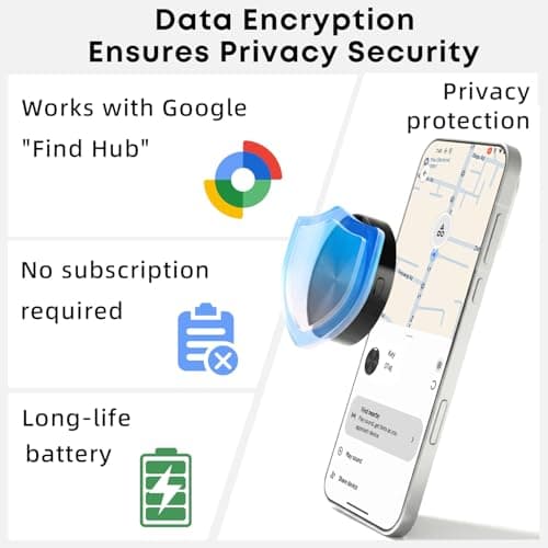 Android Tracker Tag 2 Pack, Smart Tag Compatible with Google Find Hub, Bluetooth Key Finder, Luggage Tracker for Suitcase, Item Locator for Keys,Wallet,Pets,Bag, Replaceable Battery