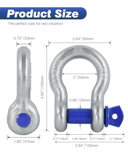 Krytonel 4 Pack 3/4" D Ring Shackle with 7/8" Screw Pin, 57,000 lbs Break Strength Heavy Duty Off-Road Recovery Tow Strap Winch for Jeep Truck — view 2