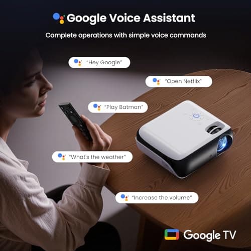HAPPRUN Native 1080P Projector, Bluetooth Home Theater Movie Projector with Built-in Speaker, Compatible with Smartphone, HDMI, Fire Stick, PS5, Indoor & Outdoor Use -With Google TV System — view 2