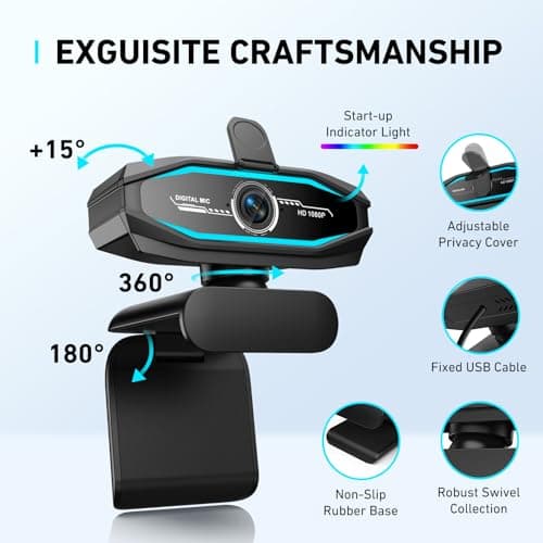 1080P Webcam with Microphone, Full HD Web Camera with RGB Light for Pc, Light Correction and Noise Cancellation Streaming Webcam, USB Computer Camera with Privacy Cover ,Plug and Play PC Web Cam — view 2