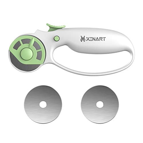 Xinart 45mm Rotary Cutter for Fabric Safety Lock Ergonomic Classic Comfort Loop Fabric Small Rotary Cutter for Sewing Quilting Crafting (Extra 2pcs Replacement Blades Included)-Green