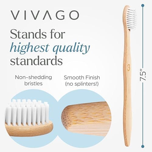 VIVAGO Bamboo Toothbrushes Medium Bristles 10 Pack - Plant-Based Medium Bristles Toothbrushes for Adults - Eco-Friendly, Natural Wooden Toothbrush — view 4