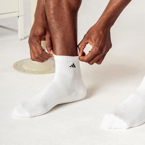 adidas Men's Athletic Cushioned Quarter Ankle Socks (6 Pairs) Durable & Comfortable, Heather Grey/Black, L — view 2