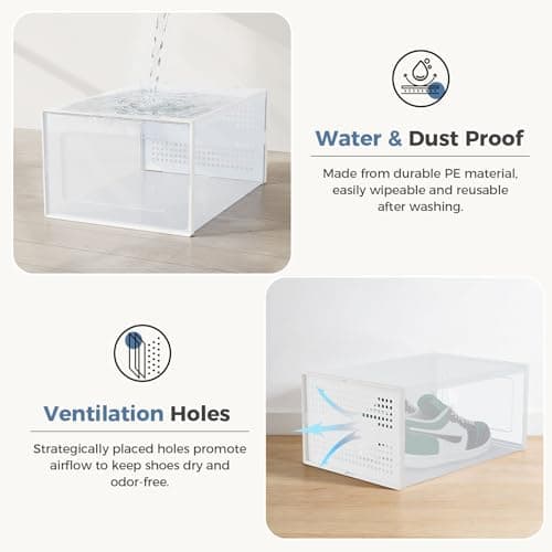 DUMOS Shoe Storage Boxes, 12-Pack Stackable Clear Shoe Containers with Lids, Display Sneaker Case Organizer for Closet, Under Bed, Entryway,White, Fit Size 11 — view 4