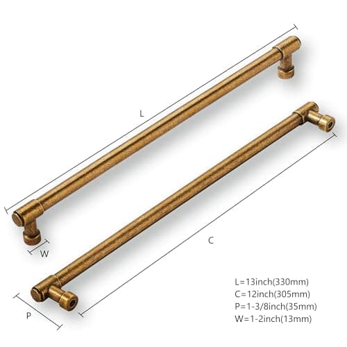 khtumeware 2 Pack 12 Inch(305mm) Vintage Antique Brass Cabinet Pulls Kitchen Cabinet Hardware for Cupboard Drawer Handles Dresser Pulls