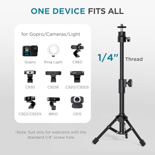 InnoGear Webcam Tripod, Extendable Webcam Stand for Desk Camera Stand Mount with Phone Holder for Webcam C922 C930e C920S C920 C615 C960 C920x BRIO 4K NexiGo N60, Right Light, GoPro with 1/4" Thread — view 5