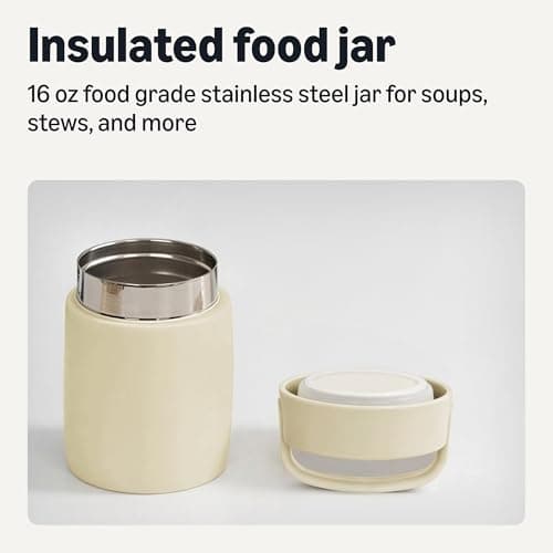 Amazon Basics Insulated Stainless Steel Food Jar, For Hot and Cold, Leak Proof, 16 oz., Ivory