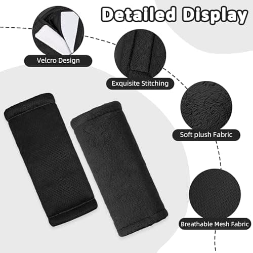 SWESEN Baby Car Seat Strap Covers, 3 Piece Soft Car Seat Strap Shoulder Pads for Baby Girls Boys, Double-Sided Use carseat Straps Covers for Stroller, Car Seats, Pushchair, Black — view 4