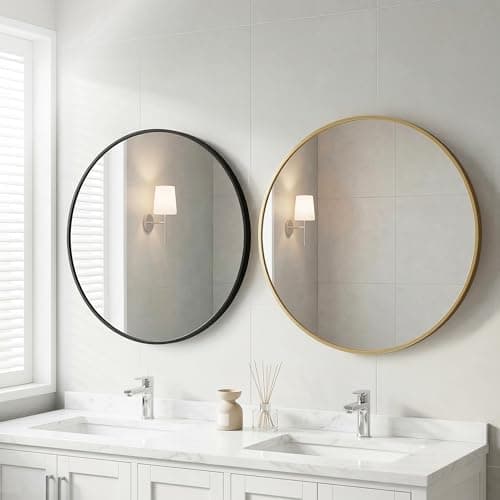 Sweetcrispy Round Bathroom Mirror for Over Sink, 20 Inch Wall Mounted Vanity Mirror with Matte Metal Frame, Decor for Bathroom, Entryway, Bedroom, Black — view 3