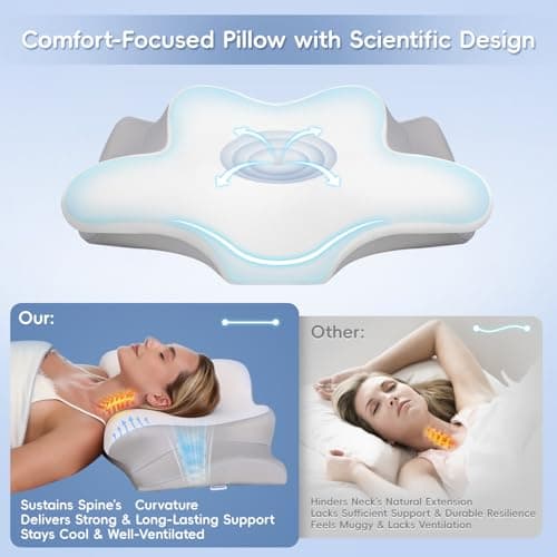 Missleep Cervical Neck Pillow,Memory Foam Pillows for Relieving Neck and Shoulder Pain, Neck Support Pillow for Side Sleepers, 2 Heights Ergonomic Pillow with Breathable Ice Silk Cover White