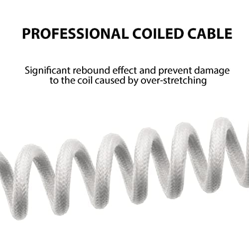 EPOMAKER Mix 1.8m Coiled Keyboard Cable, USB C to USB A TPU Cable for Mechanical Gaming Keyboard, with Detachable Metal Aviator for Custom Keyboard, White — view 4