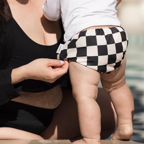 Tiny Twinkle Pull-Up Reusable Swim Diapers 2-Pack | Waterproof and UPF 50+ Sun Protection | Lightweight and Absorbent | Machine Washable(Sage,Black Checkers,0-6M) — view 4