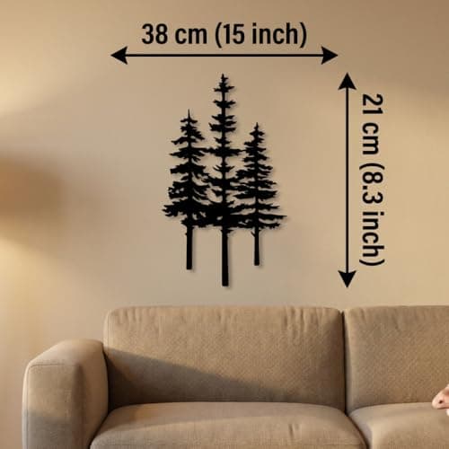 Metal Pine Tree Wall Art, Black Rustic Forest Wall Decor for Cabin, Farmhouse and Living Room, 38 x 21 cm Indoor Outdoor Wall Hanging