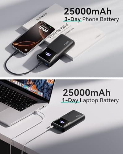 INIU Laptop Power Bank, 100W 25000mAh Portable Laptop Charger, Fast Charging USB C in&Out External Battery Pack, Travel Powerbank for Laptop MacBook iPad Steam Deck iPhone 17 16 Samsung S25 etc