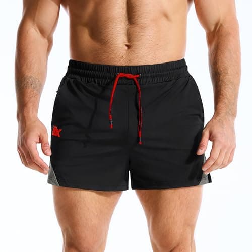 BROKIG Men's LightArmor Bodybuilding Gym Shorts with Zip Pocket,3" Quick Dry Summer Running Shorts for Workout Tennis(Black,X-Large)