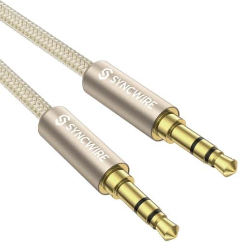 SYNCWIRE 3.5mm Nylon Braided Aux Cord (3.3ft/1m,Hi-Fi Sound), Auxiliary Input Male to Male Audio Cable for Headphones, Car, Home Stereos, Speaker, iPhone, iPad, iPod, Echo & More – Gold
