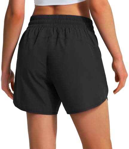 Ksmien Women's 5"/ 7" Athletic Running Shorts Quick Dry Lightweight Workout Gym Shorts with Zipper Pockets UPF 50+ Black L