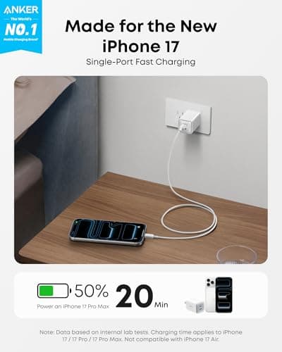 Anker Nano 47W Fast Charger USB C, 2-Port Compact Foldable USB C GaN Charger for iPhone 17/16, Galaxy, Pixel, Compatible with MagSafe (White)