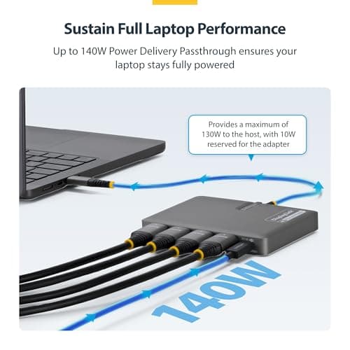 StarTech USB-C to Quad HDMI 4K60 Workstation Dock, 140W PD, DisplayLink — view 3