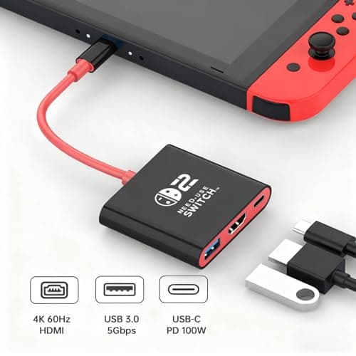AHGEIIY Switch 2 Dock for Nintendo Switch Docking Station, Upgrade for Nintendo Switch TV Adapter with 4K@ 60Hz HDMI USB 3.0 and 100W PD Port, Portable Travel Dock for Switch 2/OLED MacBook Steam Deck — view 2