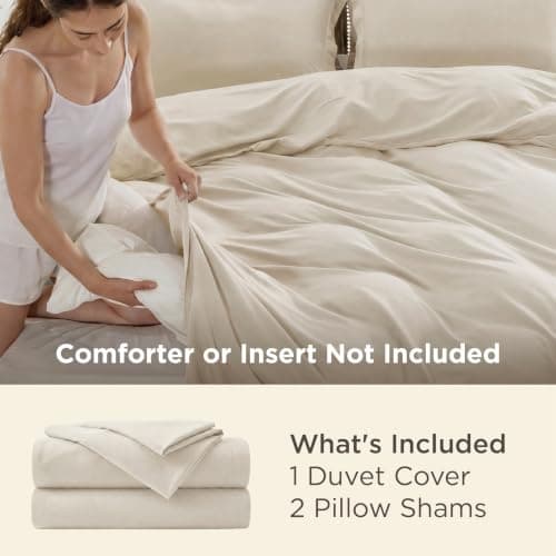 Bedsure Duvet Cover Queen Size, Double Brushed Bedding Set, Light Beige — view 2