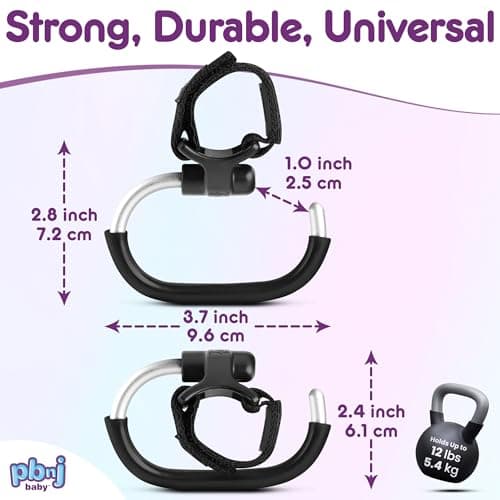 Stroller Hooks for Hanging Diaper Bags - Mommy Stroller Clip and Stroller Accessories Organizer Hook - Large Carabiner Clips for Mom Purse Shopping Grocery Bag and Accessory - (2 Pack) (Foldable) — view 4