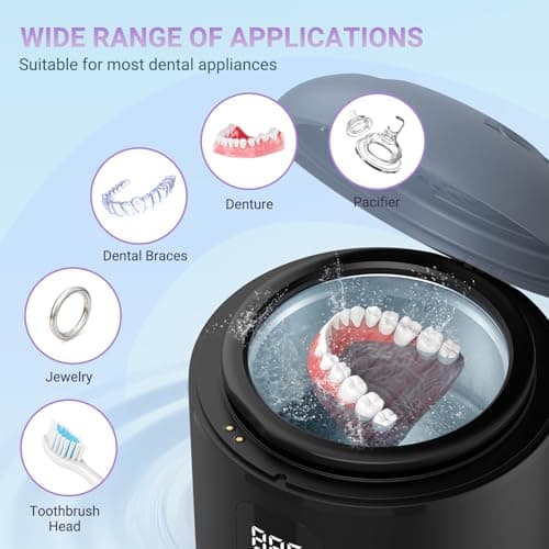 Ultrasonic Retainer Cleaner 25W Portable Ultrasonic Denture Cleaner Multi-Mode 45KHz with Drying and Removable Inner for Dental Trays, Braces, Jewelry, Toothbrushes, Mouth Guards, Aligners,Ring Black — view 4