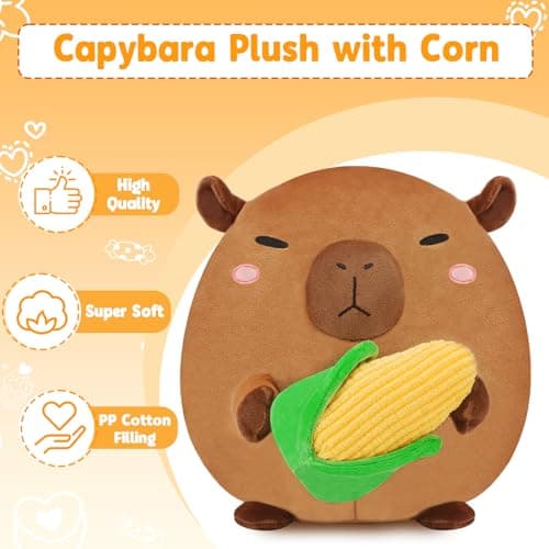 BRICHOEE Capybara Plush Toy, Cute Capybara Stuffed Animal Holding Corn, Soft Capybara Plushie Gifts for Girls Boys (Capybara with Corn, 10 inch) — view 3