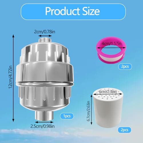 30-Stage Universal Shower Filter Replacement Cartridge, High Output Hard Water Softener & Chlorine Remover, Shower Head Filter for Healthier Skin Hair, 2-Pack with 2 PTFE Tapes